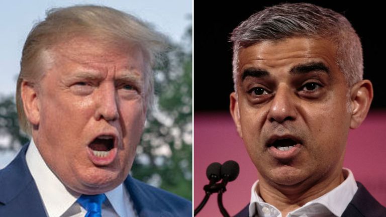 The US president took aim at the mayor of London before Air Force One landed on the runway at Stansted Airport.