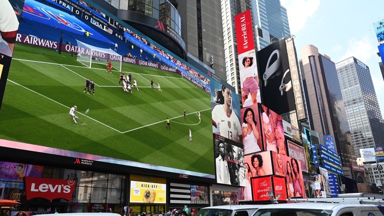 American fans watched the game on a big screen in Times Square