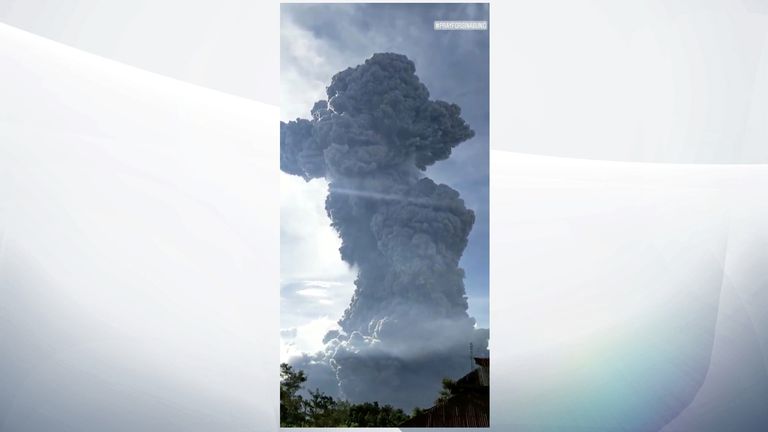 A volcanic ash cloud from Mount Sinabung hovers over Karo, North Sumatra. Pic: Sinarisa Sitepu via Reuters