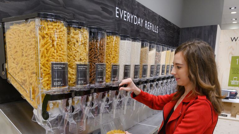 Products such as pasta and rice will be available in dispensers under the trial