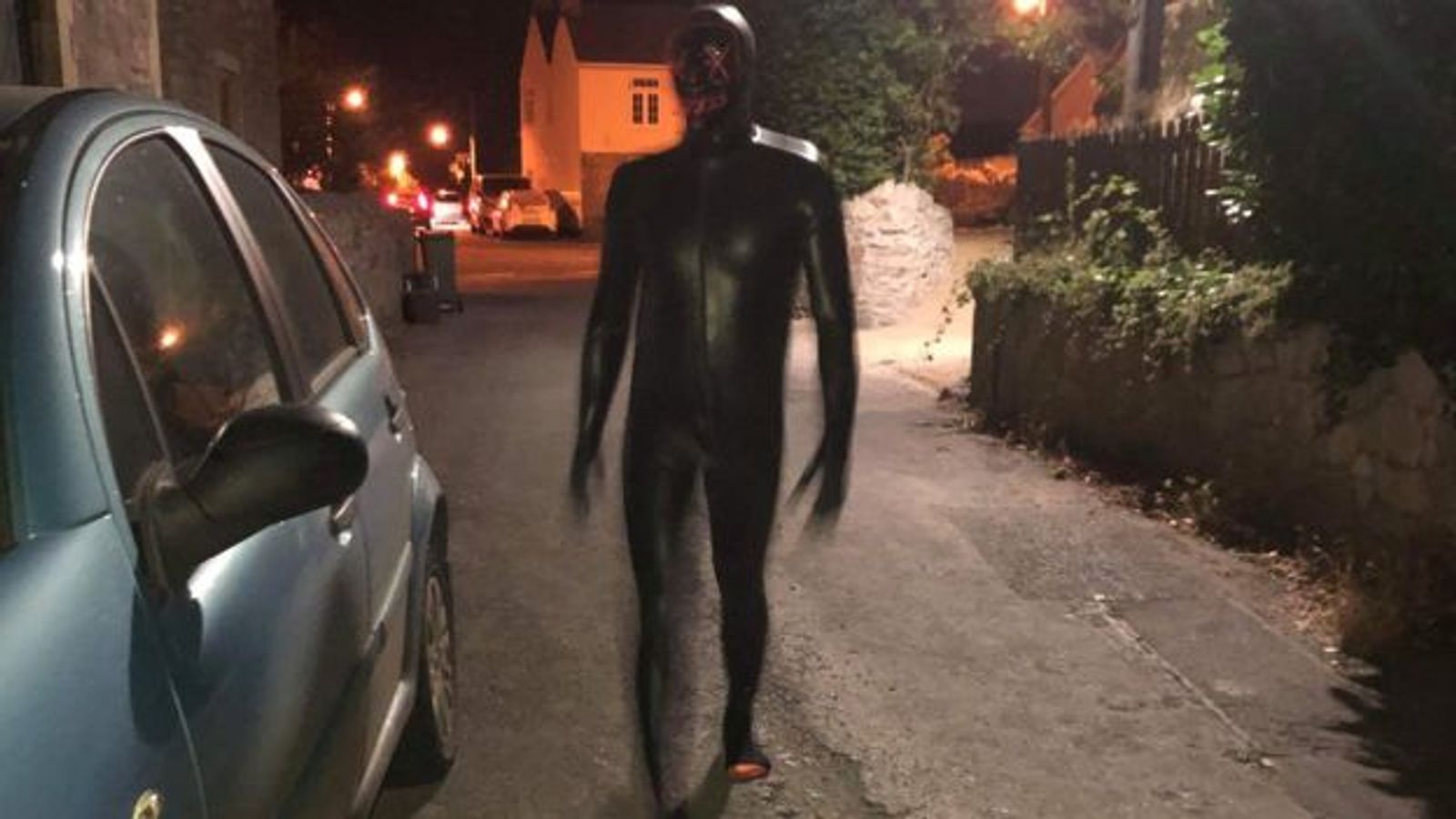 Man wearing g*mp suit terrorises villagers in Somerset! Skynews-gimp-suit-claverham_4718648