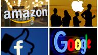 FILE PHOTO: The logos of Amazon Apple Facebook and Google