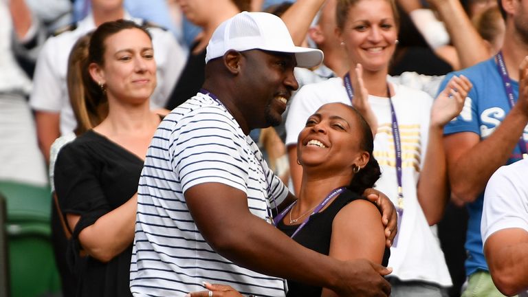 Parents of US player Cori Gauff, father Corey (L) and mother Candi (R), celebrate after Cori Gauff beat Slovenia's Polona Hercog during their women's singles third round match on the fifth day of the 2019 Wimbledon Championships at The All England Lawn Tennis Club in Wimbledon, southwest London, on July 5, 2019. (Photo by Daniel LEAL-OLIVAS / AFP) / RESTRICTED TO EDITORIAL USE        (Photo credit should read DANIEL LEAL-OLIVAS/AFP/Getty Images)