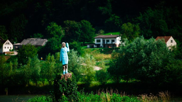 A picture taken on July 5, 2019 shows what conceptual artist Ales 'Maxi' Zupevc claims is the first ever monument of Melania Trump, set in the fields near town of Sevnica, US First Ladys hometown. - After Melania cake, Melania honey, and even Melania slippers, the Slovenian hometown of the US's first lady will now boast a statue of its most famous daughter -- albeit one which has faced decidedly mixed reviews. The life-size statue on the outskirts of Sevnica was inaugurated on July 5, 2019. (Photo by Jure Makovec / AFP) / RESTRICTED TO EDITORIAL USE - MANDATORY MENTION OF THE ARTIST UPON PUBLICATION - TO ILLUSTRATE THE EVENT AS SPECIFIED IN THE CAPTION        (Photo credit should read JURE MAKOVEC/AFP/Getty Images)