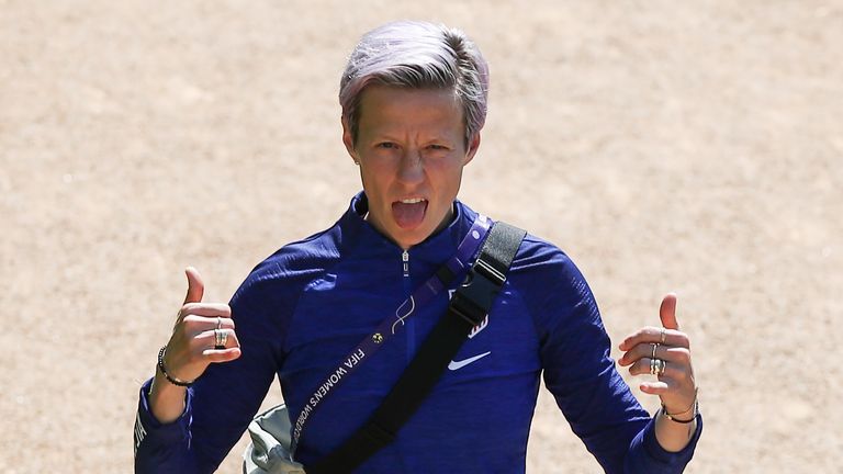 LYON, FRANCE - JULY 06: Megan Rapinoe of USA during a USA Training session at Terrain d'Honneur during the FIFA Women's World Cup France 2019 on July 6, 2019 in Lyon, France. (Photo by Marc Atkins/Getty Images)