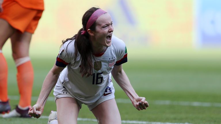 LYON, FRANCE - JULY 07:  Rose Lavelle of the USA celebrates after scoring her team's second goal during the 2019 FIFA Women's World Cup France Final match between The United States of America and The Netherlands at Stade de Lyon on July 07, 2019 in Lyon, France. (Photo by Richard Heathcote/Getty Images)