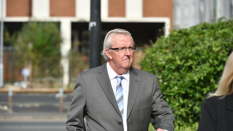 Christopher Ashford, 62, leaves Swindon Magistrates&#39; Court where he and Sherry Bray, 48, were summonsed to appear over an image that allegedly showed the remains of footballer Emiliano Sala at the Holly Tree Lodge mortuary in Bournemouth.
