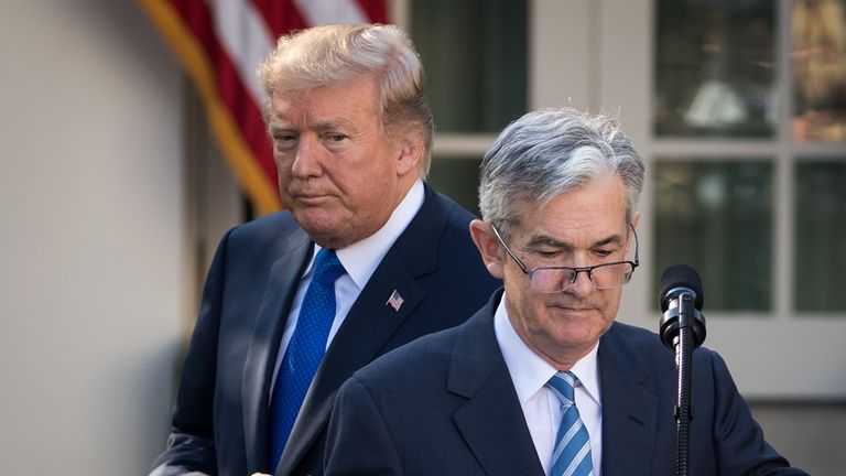 WASHINGTON, DC - NOVEMBER 02: (L to R) U.S. President Donald Trump looks on as his nominee for the chairman of the Federal Reserve Jerome Powell takes to the podium during a press event in the Rose Garden at the White House, November 2, 2017 in Washington, DC. Current Federal Reserve chair Janet Yellen's term expires in February. (Photo by Drew Angerer/Getty Images)