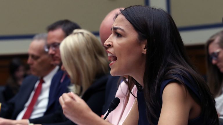 WASHINGTON, DC - JULY 12:  U.S. Rep. Alexandria Ocasio-Cortez (D-NY) speaks during a House Oversight and Reform Committee holds a hearing on "The Trump Administration's Child Separation Policy: Substantiated Allegations of Mistreatment." July 12, 2019 in Washington, DC. The hearing comes just ahead of a planned multiday Immigration and Customs Enforcement (ICE) operation to arrest thousands of undocumented immigrant families in several cities across the U.S.  (Photo by Win McNamee/Getty Images)