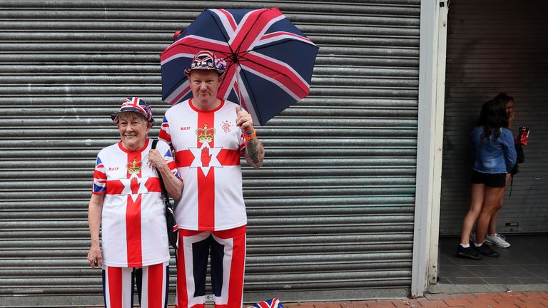 Supporters attend an Orange Order parade in Belfast, as part of the annual Twelfth of July celebrations, marking the victory of King William III's victory over James II at the Battle of the Boyne in 1690.