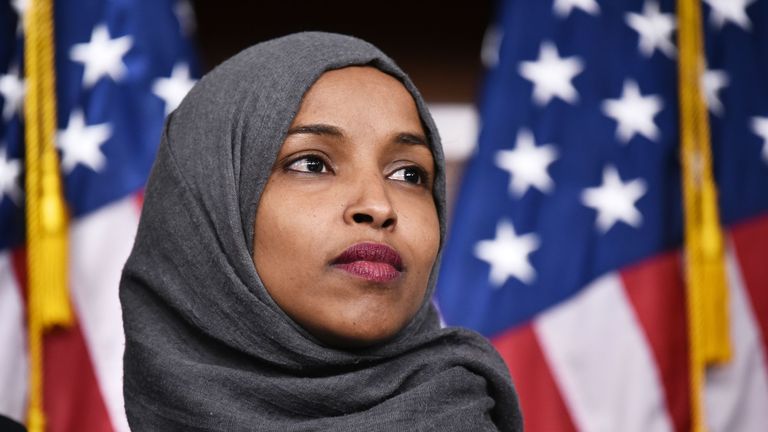 Representative-elect Ilhan Omar, D-MN, attends a press conference in the House Visitors Center at the US Capitol in Washington, DC on November 30, 2018. (Photo by MANDEL NGAN / AFP)        (Photo credit should read MANDEL NGAN/AFP/Getty Images)