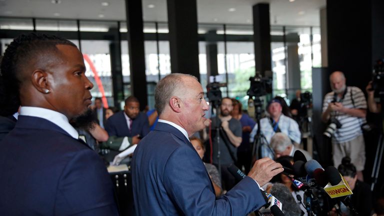 CHICAGO, ILLINOIS - JULY 16: Attorney for R. Kelly, Steve Greenberg speaks with reporters following his client's arraignment at the Dirksen Federal Building on July 16, 2019 in Chicago, Illinois. (Photo by Nuccio DiNuzzo/Getty Images)