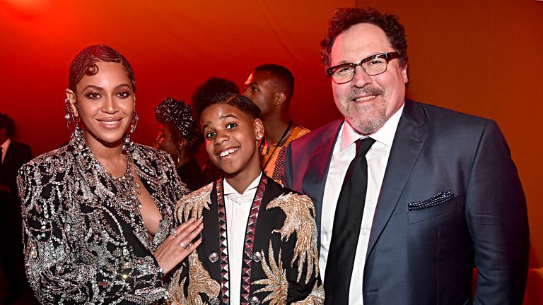 HOLLYWOOD, CALIFORNIA - JULY 09: (L-R) Beyonce Knowles-Carter, JD McCrary and Director/producer Jon Favreau attend the World Premiere of Disney's "THE LION KING" at the Dolby Theatre on July 09, 2019 in Hollywood, California. (Photo by Alberto E. Rodriguez/Getty Images for Disney)