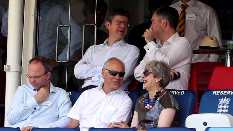 Former Prime Minister Theresa May in the stands during day two of the Specsavers Test Series match at Lord's, London.