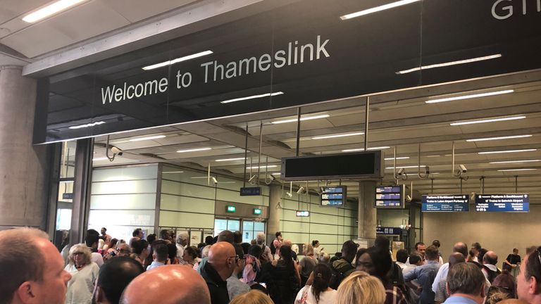 Commuters stuck at St Pancras railway station after overhead cables were damaged, severely disrupting East Midlands and Thameslink services.