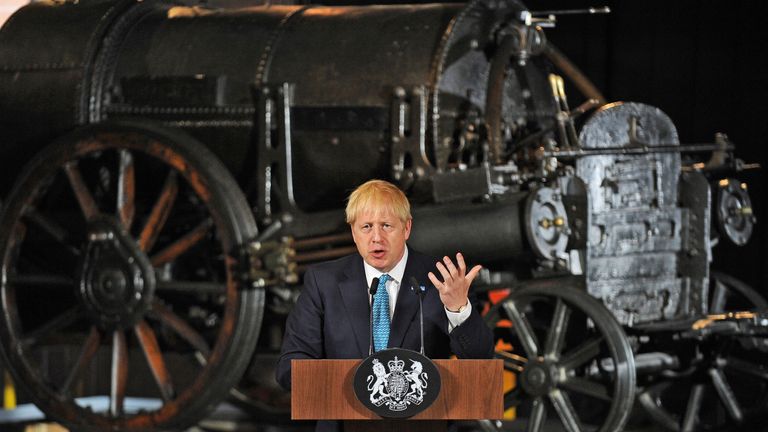 Britain's Prime Minister Boris Johnson gestures as he gives a speech on domestic priorities at the Science and Industry Museum in Manchester, northwest England on July 27, 2019. - British Prime Minister Boris Johnson on Saturday said Brexit was a "massive economic opportunity" but had been treated under his predecessor Theresa May as "an impending adverse weather event". (Photo by Rui Vieira / various sources / AFP)        (Photo credit should read RUI VIEIRA/AFP/Getty Images)