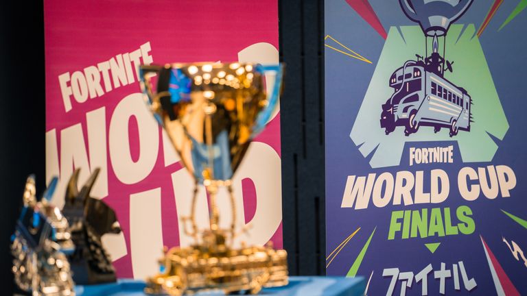 FLUSHING, NY - JULY 26: Trophy at Fortnite World Cup at Arthur Ashe Stadium on July 26, 2019 in Queens, New York City. (Photo by Eric Ananmalay/ESPAT Media/Getty Images)