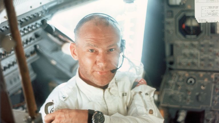 Lunar Module pilot Edwin E. Aldrin Jr on board the Lunar Module during the Apollo 11 lunar landing mission, 20th July 1969. (Photo by Neil Armstrong/Space Frontiers/Getty Images)
