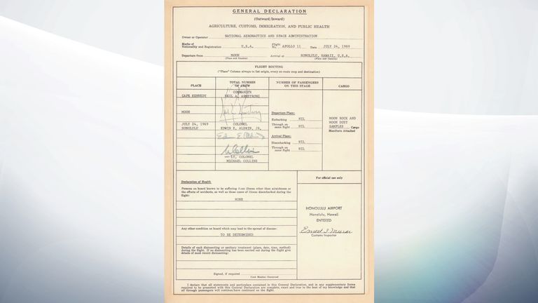 The Apollo 11 astronauts had to sign a customs declaration. Pic: NASA