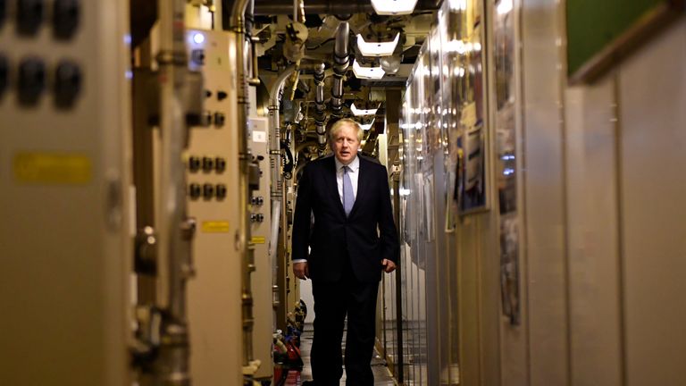 Prime Minister Boris Johnson visits to HMS Victorious at HM Naval Base Clyde in Faslane, Scotland, Britain July 29, 2019