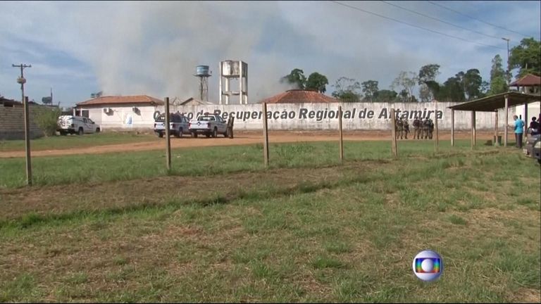 At least 52 inmates died, 16 of whom were decapitated, in a prison riot in Brazil. Pic: TV GLOBO