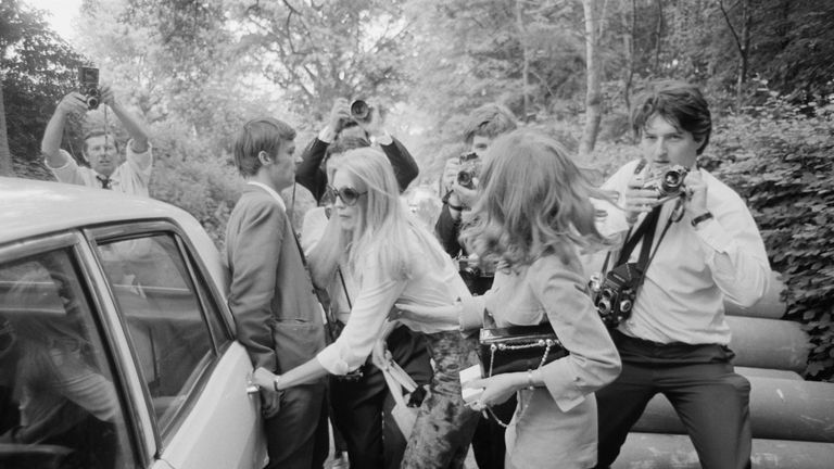 Brian Jones's girlfriend Anna Wohlin leaves Cotchford Farm in East Sussex, after Jones had drowned in the farm's swimming pool, 3rd July 1969
