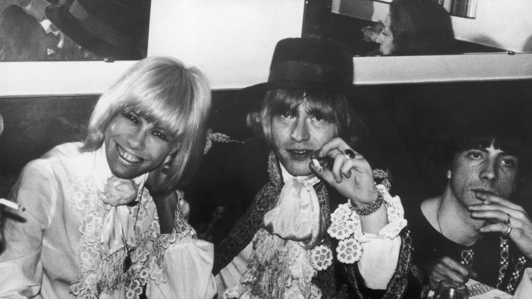 European actress Anita Pallenberg and Brian Jones at a party in Cannes during the film festival in 1967