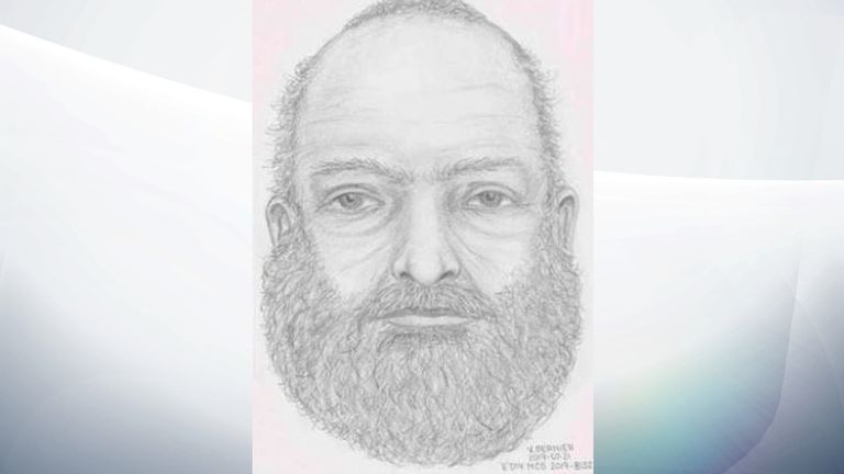 Police released a sketch of the unidentified man, with a heavy build with a grey beard and grey hair. Pic: RCMP