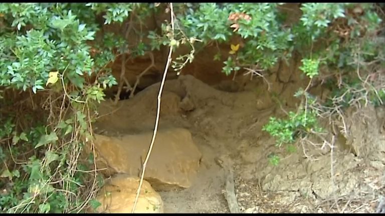 The entrance to the bunker where Ms Eaton's body was found