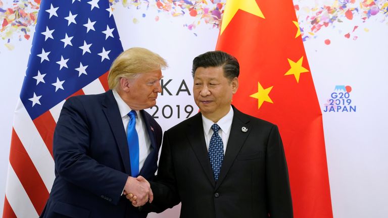 U.S. President Donald Trump and China&#39;s President Xi Jinping shake hands ahead of their bilateral meeting during the G20 leaders summit in Osaka, Japan, June 29, 2019. 