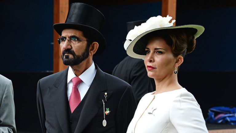 Sheikh Mohammed and Princess Haya celebrating the Queen&#39;s 90th Birthday at Epsom Downs Racecourse in 2016