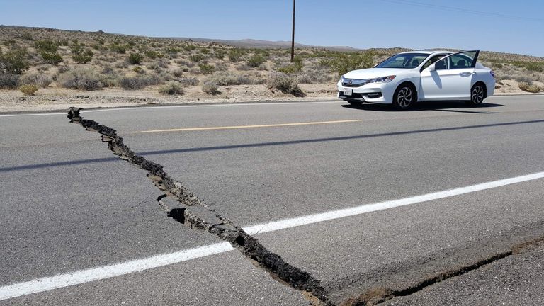 The force of the earthquake left a crack through this highway Pic: Karaleigh Roe