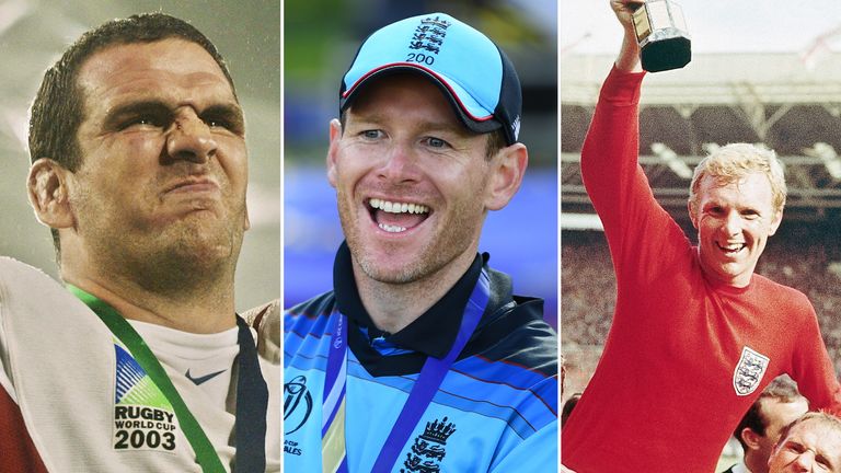 Eoin Morgan (centre) has cemented his place in English sporting history