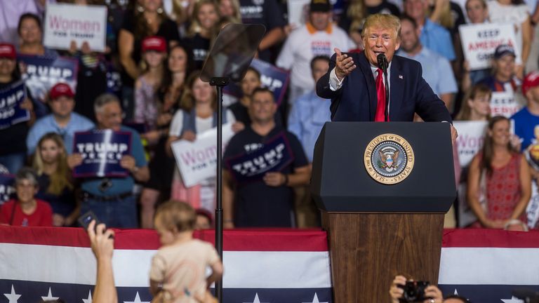 President Donald Trump speaks during a Keep America Great rally on July 17, 2019 in Greenville, North Carolina