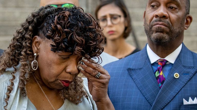 Mr Garner's mother wiped away tears as she spoke to reporters on Tuesday
