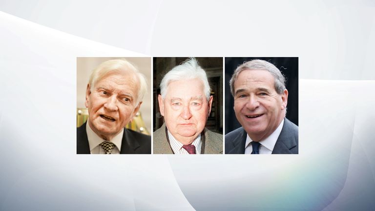 Undated file photos of (left to right) former Conservative MP Harvey Proctor, Lord Bramall, and late ex-home secretary Lord Brittan. A man known only as Nick, whose claims sparked a major police investigation into an alleged Westminster paedophile ring, is to be charged with 12 counts of perverting the course of justice and one count of fraud, the Crown Prosecution Service has said.