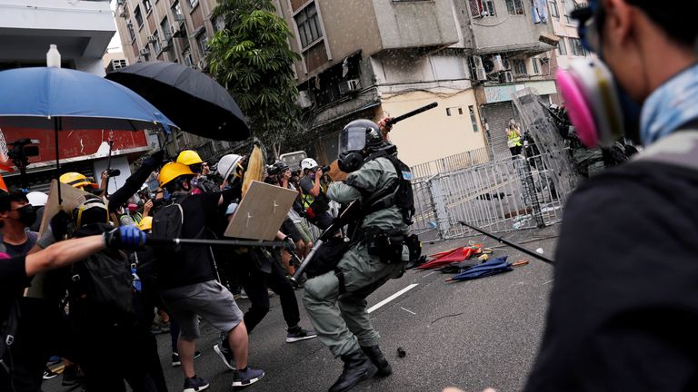  Demonstrators clash with police during a protest in Hong Kong