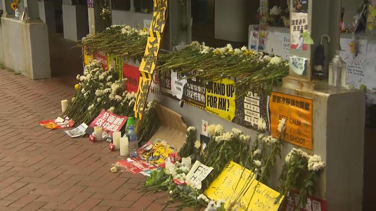 A memorial to the man who died wearing a yellow rain coat