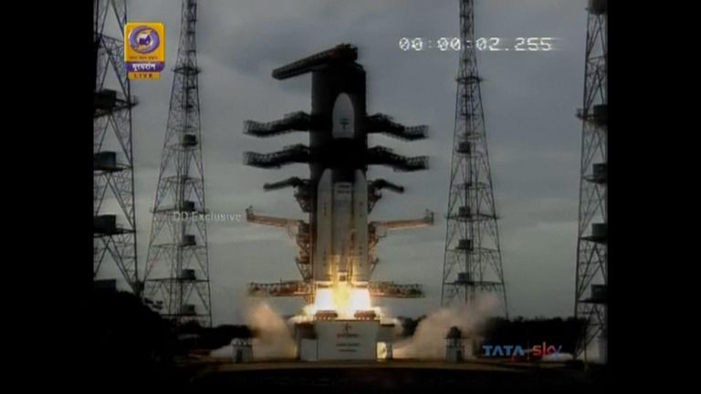 India has launched a space rocket which will land and explore the unchartered Lunar south pole.