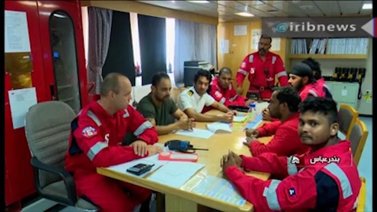 Iran&#39;s state TV has released video from onboard the British-flagged tanker, Stena Impero, that was seized by Tehran in the Strait of Hormuz last week.