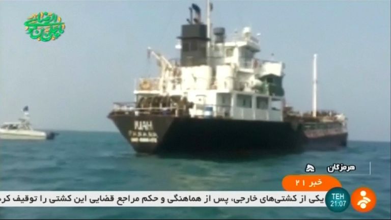 Iran state TV has released footage of the seized foreign tanker which Iran says was smuggling fuel in the Gulf.