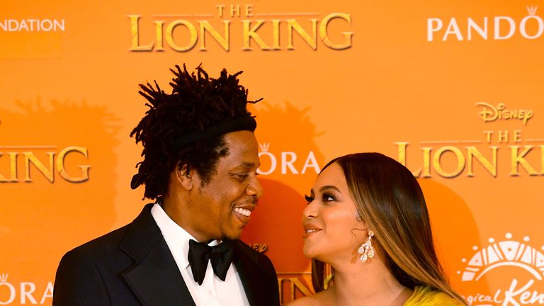 Jay-z and Beyonce attending Disney's The Lion King 