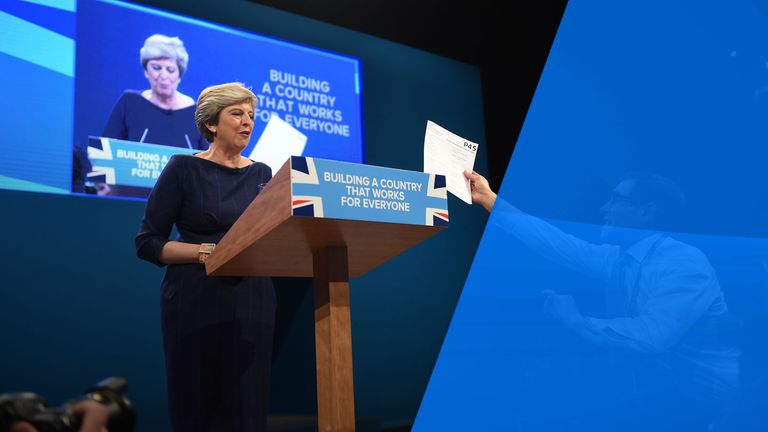 During a disastrous party conference speech, Mrs May was handed a P45 by a joker