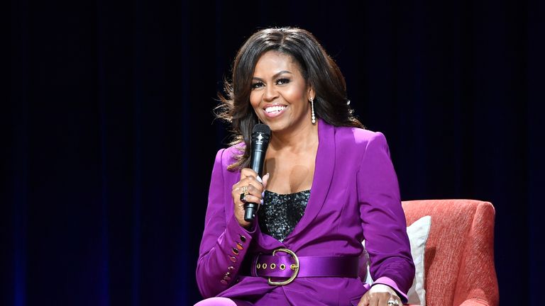  Former First Lady Michelle Obama attends &#39;Becoming: An Intimate Conversation with Michelle Obama&#39; at State Farm Arena on May 11, 2019 in Atlanta, Georgia. (Photo by Paras Griffin/Getty Images)
