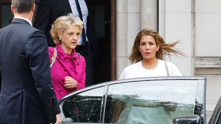 Princess Haya, right, outside of court, with her lawyer Fiona Shackleton 