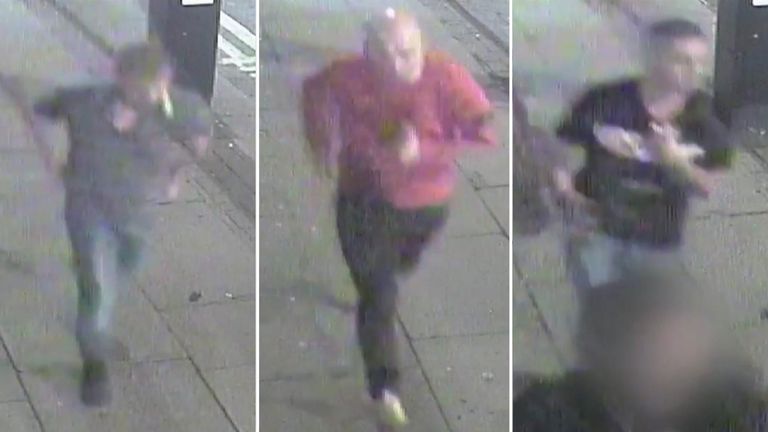 Police are appealing for information about the three men involved. Pic: Greater Manchester Police