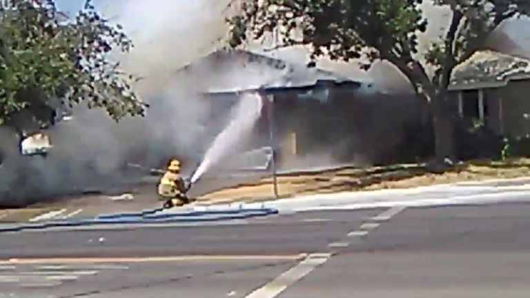 Fire and smoke is seen following an earthquake in Ridgecrest , California, U.S. July 4, 2019 in this still image taken from social media video. Pic: Ben Hood