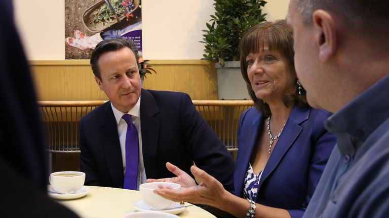 Prime Minister David Cameron and pensions campaigner Ros Altmann