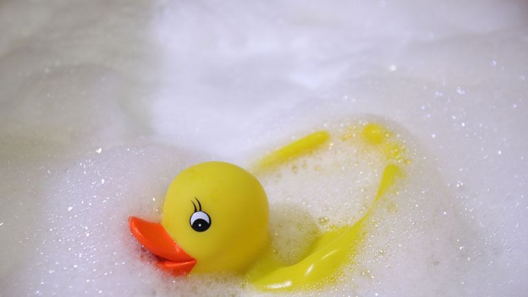 BathtubHAMBURG, GERMANY - JANUARY 13: A rubber duck swims in a foam bath in a bath tub on January 13, 2007 in Hamburg, Germany. (Photo Illustration by Alexander Hassenstein/Getty Images)
