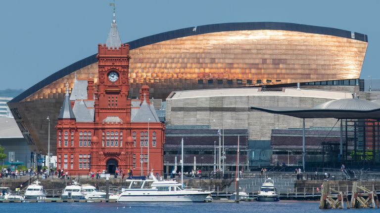 CARDIFF, UNITED KINGDOM - MAY 05: "nA general view of the Pierhead Building, Wales Millennium Centre (WMC) and the Senedd, home of the Welsh National Assembly at Cardiff Bay on May 5, 2018 in Cardiff, United Kingdom. (Photo by Matthew Horwood/Getty Images)